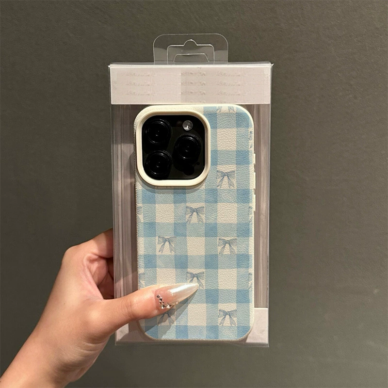 Чехол защитный из TPU противоударный с синим бантом в клетку, подходит для Apple 14 15 16, мягкая оболочка 16promax