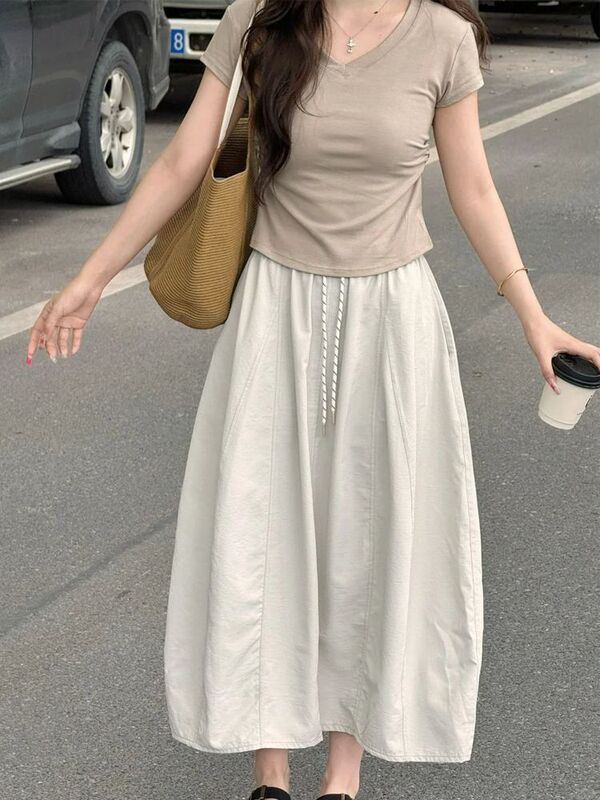 Old Money Style Ice Silk Workwear Skirt for Women Summer 2025 New Mid-Length A-Line Long Skirt Small Pumpkin Skirt