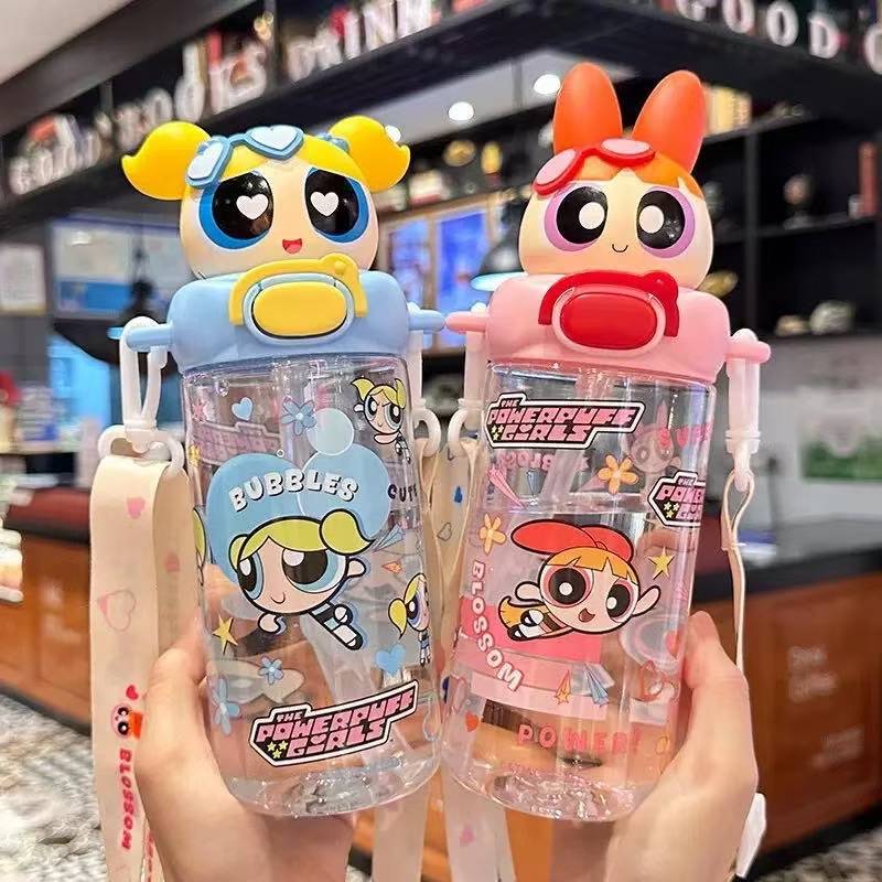 本物のパワーパフガールズ子供用ウォーターカップ夏かわいい高価値ストローカップ学生学校ポータブルケトル|undefined