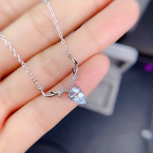 New Clavicle Chain 925 Silver Inlaid with Natural Aquamarine Antlers Women's Necklace Colored Gemstone Jewelry Factory Direct Sale