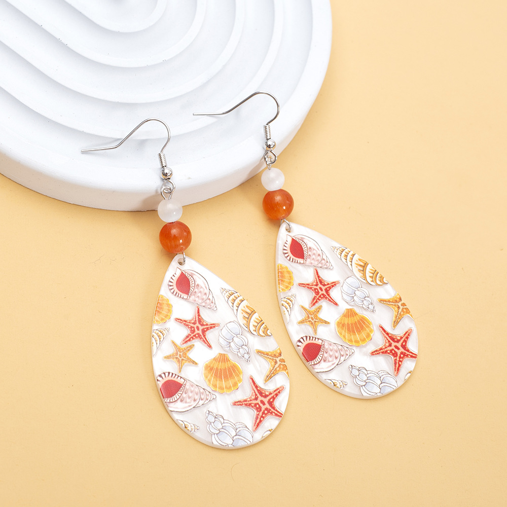 Women's Acrylic Drop Earrings Starfish Shell Conch Beach Style_voghion.com