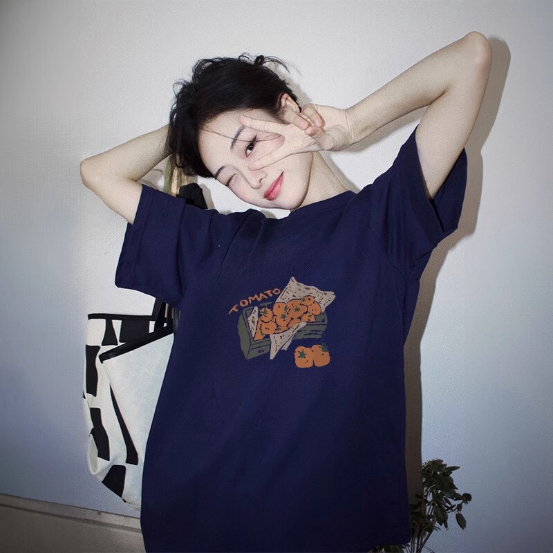 Navy Blue Short-Sleeved T-Shirt for Women, Summer 2026 New Style, Pure Cotton, Niche Design, Loose-Fitting, Drop-Shoulder Top, Summer T-Shirt