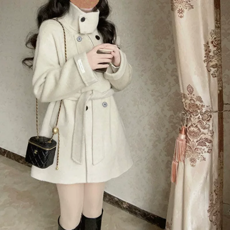 Demi-season short woolen coat, jacket, for teenagers, high-quality style, British style