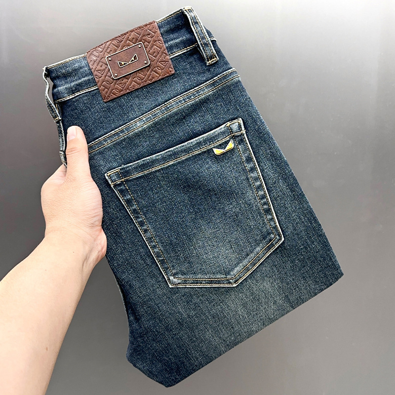 Little Monster Eyes Jeans Men's Blue-Gray High-End Trendy Brand Autum Slim Straight Pants Casual Pants Versatile