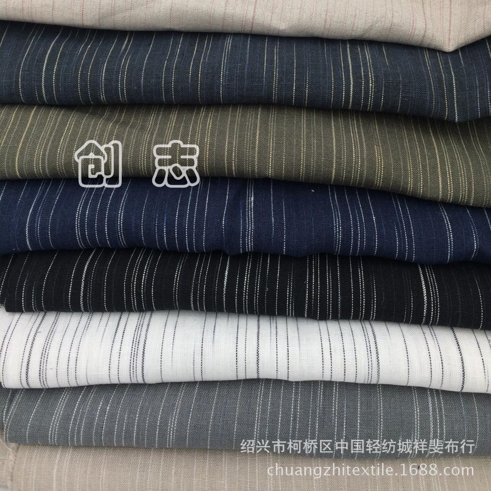 款面料纯亚麻色织素色条纹竹节麻春夏时装面料南通织布厂先染布