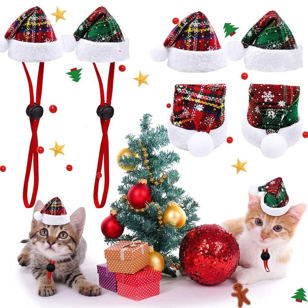 Festival, Street Occasion Pu Leather Material Christmas Streetwear Pu Leather Christmas Plaid Pet Hat