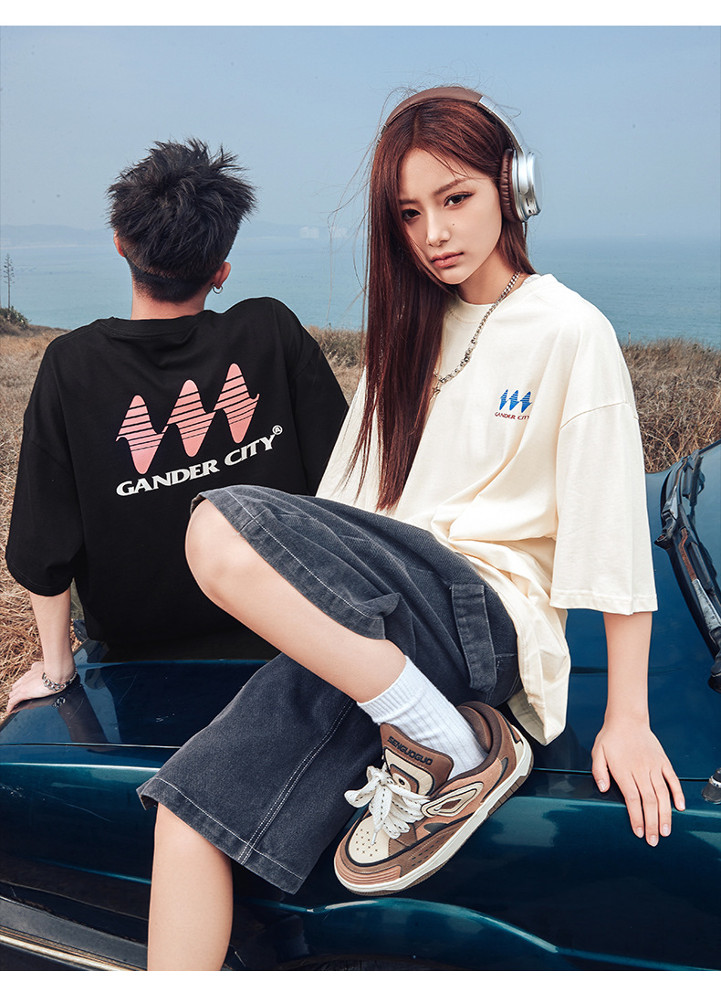 Damska odzież T-shirt z nadrukiem z krótkim rękawem Męska w tym samym stylu Letnia luźna modna marka T-shirt Q_voghion.com