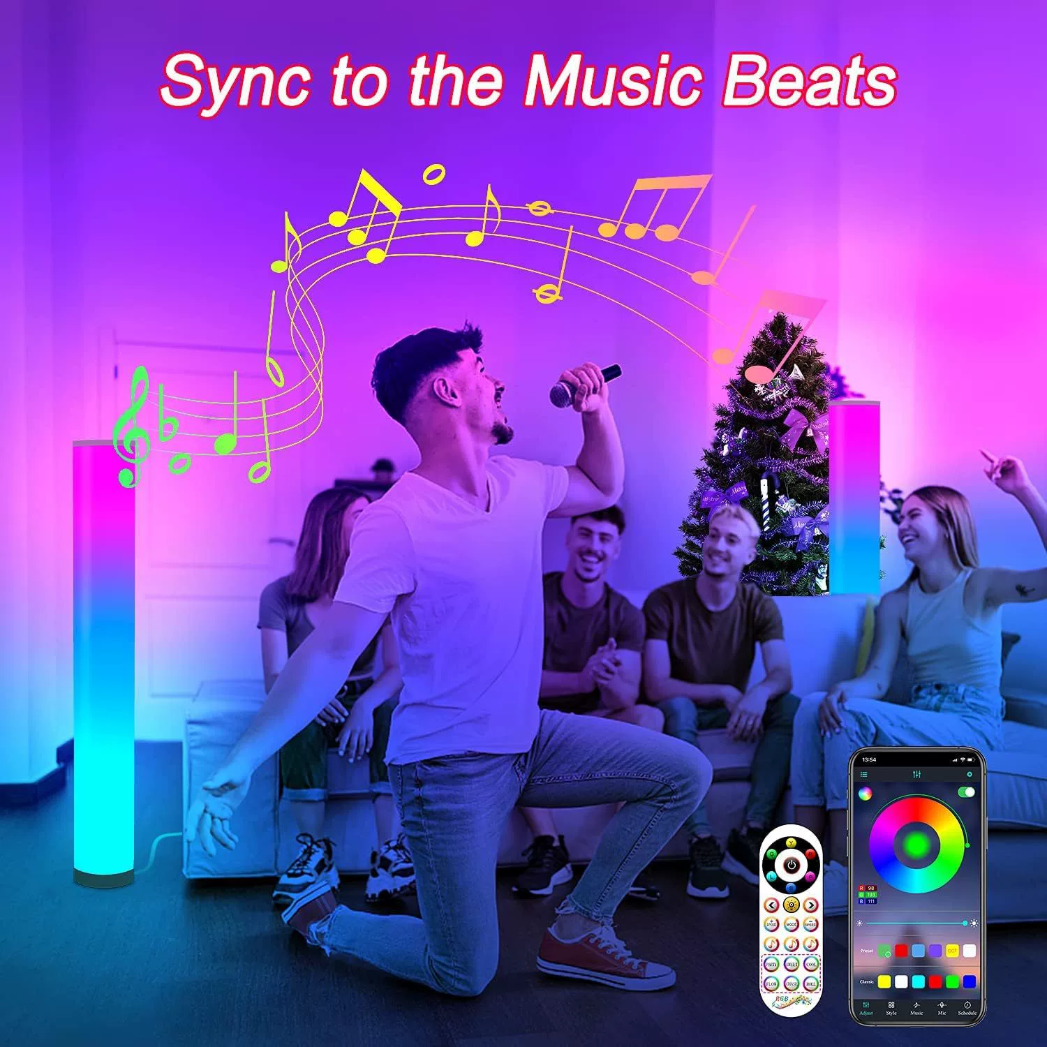 LED-торшер ГввоотХоум RGBW Bluetooth/ Wi-Fi, управление приложением, высотой 1.04 м