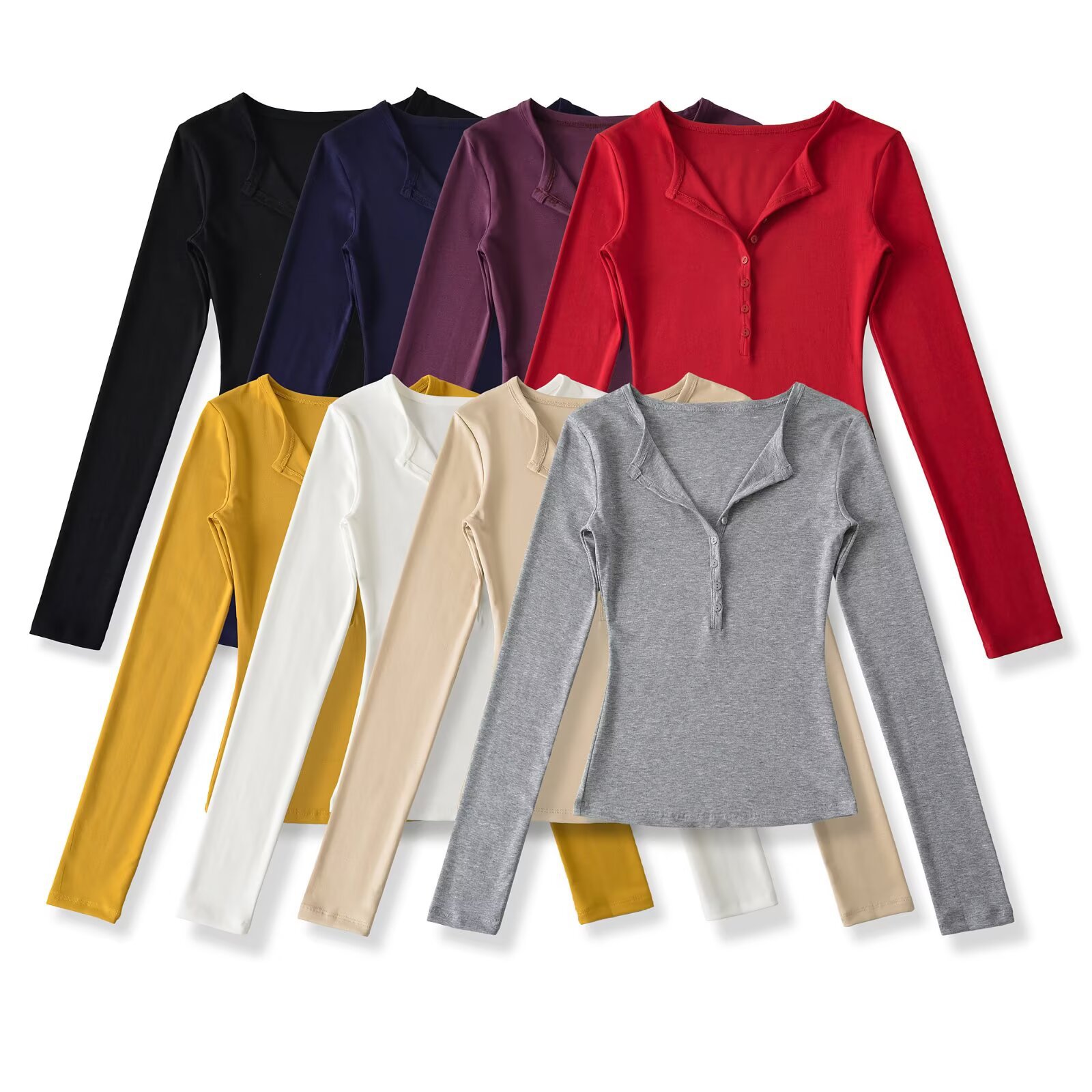 Early Autumn New V Neck Multi-Button Long-Sleeved Stretch Tight Top Tencel Cotton Bottoming Versatile Slimming Look Top