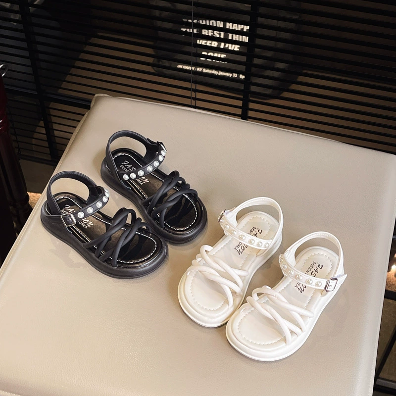 Детские жемчужные сандалии кроссовки римская обувь летом 2025 года новая корейская версия универсальная модная повседневная обувь дышащая обувь с пальцами
