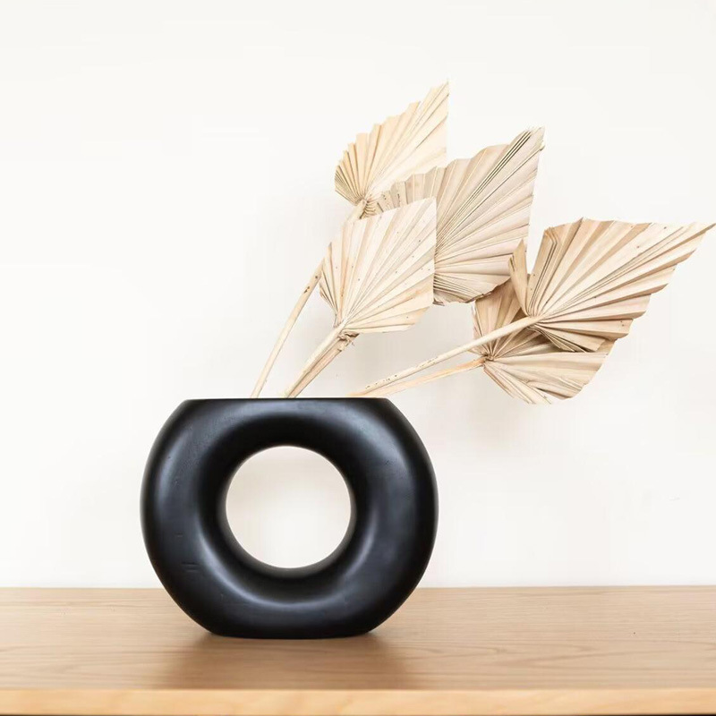 Wabiji ins viento de alto valor cerámica negra jarrón decorativo arte arreglo floral sala de estar vitrina porche decoración al por mayor