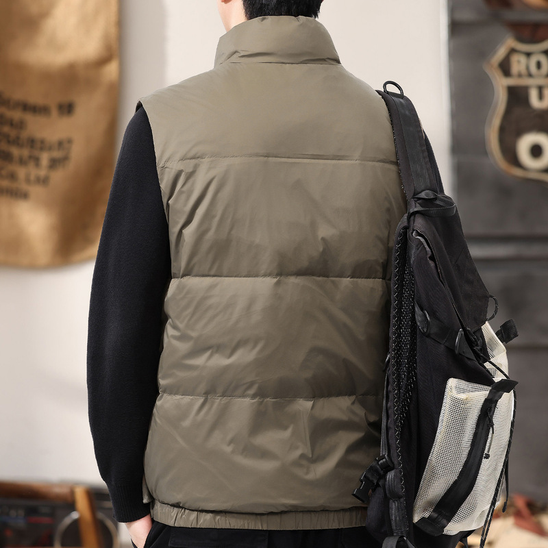 Fashionable Casual down Vest for Men, Spring and Autumn Sleeveless Jacket, Youth Duck down Vest, Men's Coffee-Colored Top