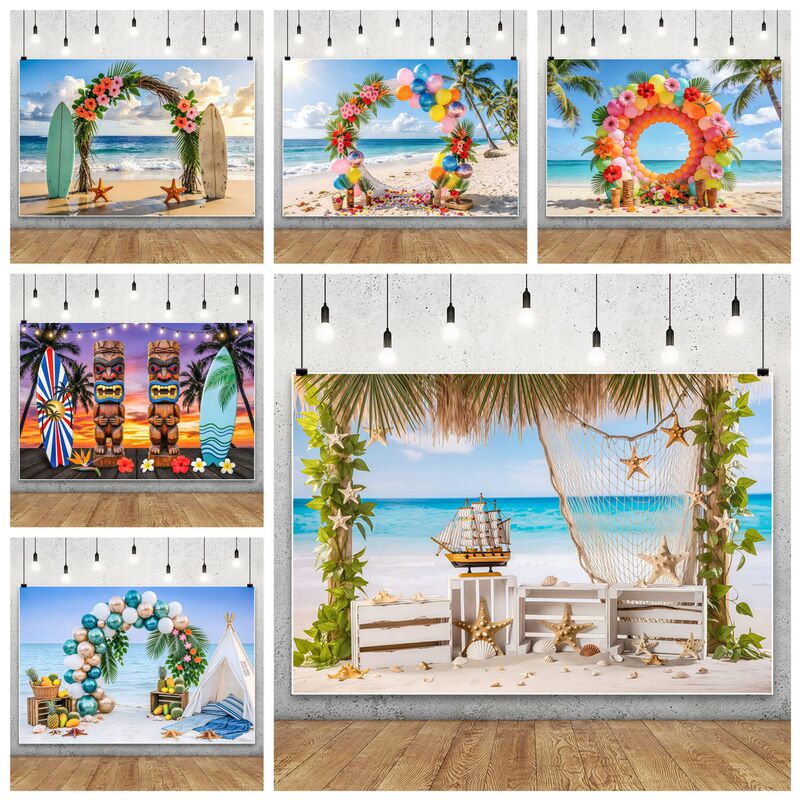 New Summer Floral Wreath Seaside Surfing Event Party Scene Amazon Foreign Trade Photography Background Cloth Banner