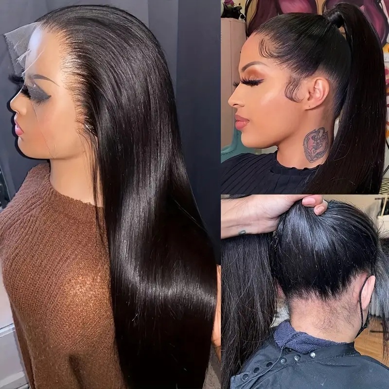 Long Straight Synthetic Lace Trim Wig With Center Parting Full Head_voghion.com