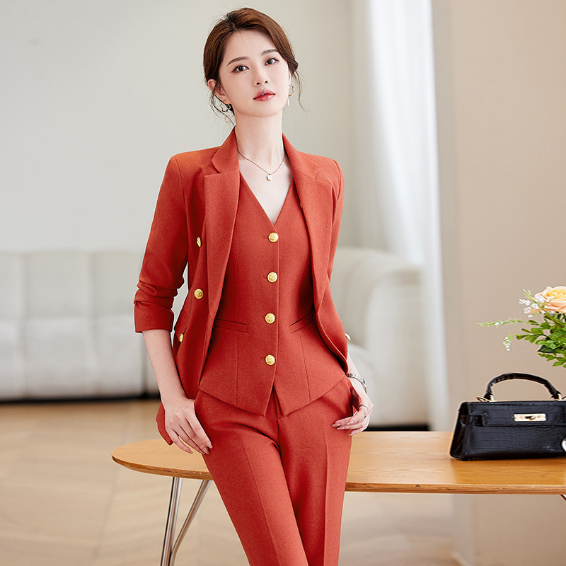 藏青色西装套装女春秋职业正装气质女神范高端工装西服外套工作服