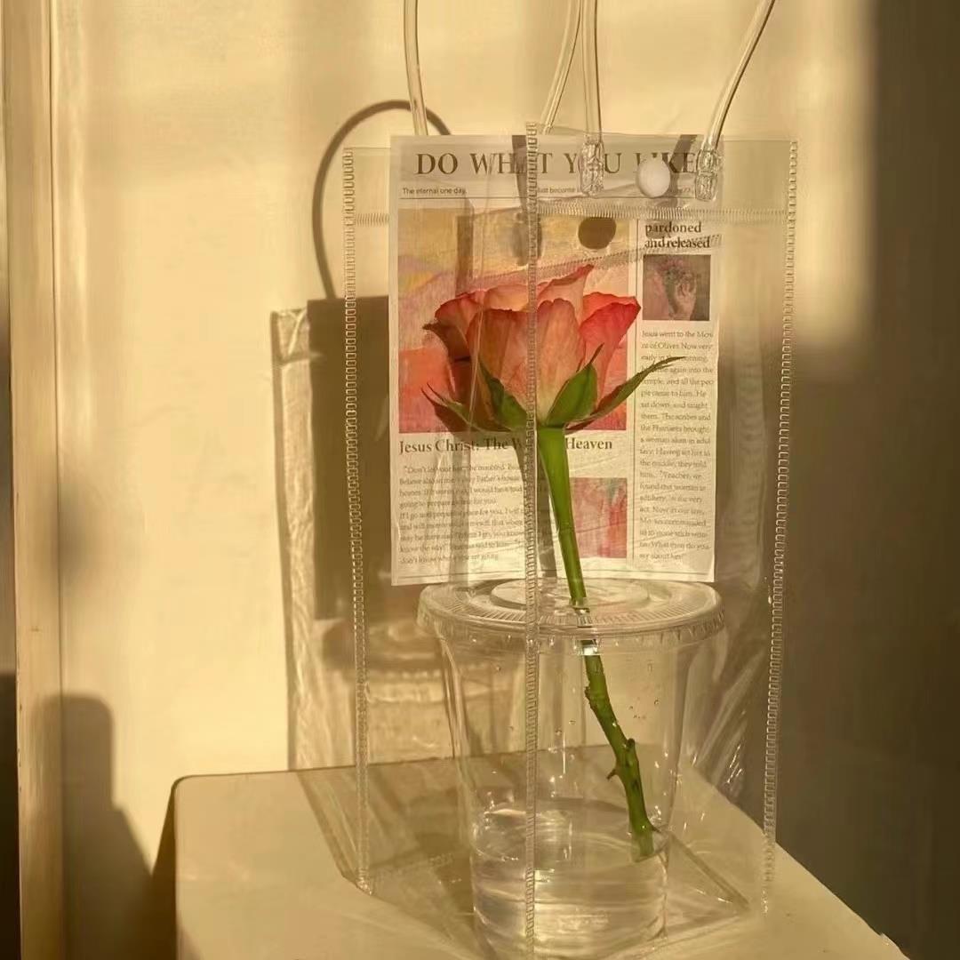 网红款杯花袋子ins风手提袋文艺杯花袋红酒奶茶礼节pvc礼袋