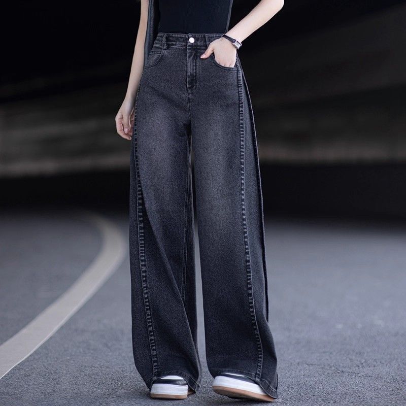 2025 Autumn and Winter Women's Fleece-Lined Thickened Denim Pants, Slimming and Height-Enhancing, Covering the Belly, Straight High-Waisted Loose Wide-Leg Pants 2025 Autumn and Winter Women's Fleece-Lined Thickened Denim Pants, Slimming and Height-Enhancing, Covering the Belly, Straight High-Waisted Loose Wide-Leg Pants