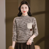 25秋冬上新款半高领重工口袋刺绣长袖打底衫潮流款套头毛衣针织衫，女装针织衫/毛衣，妃慕昵服饰