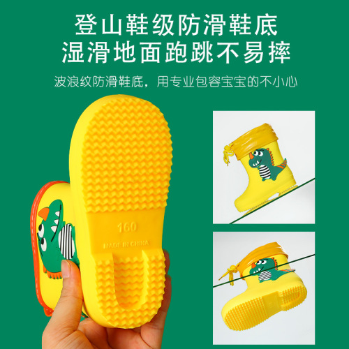 Children's Slip-Resistant and Waterproof Rain Boots for Boys and Girls, Kindergarten Water Shoes for Middle and Small Children, Lightweight, Drawstring, Fleece Lined, Removable