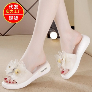 Bow non-slip shoes women's sandals trendy 2024 summer new outdoor popular fashion thick-soled sandals