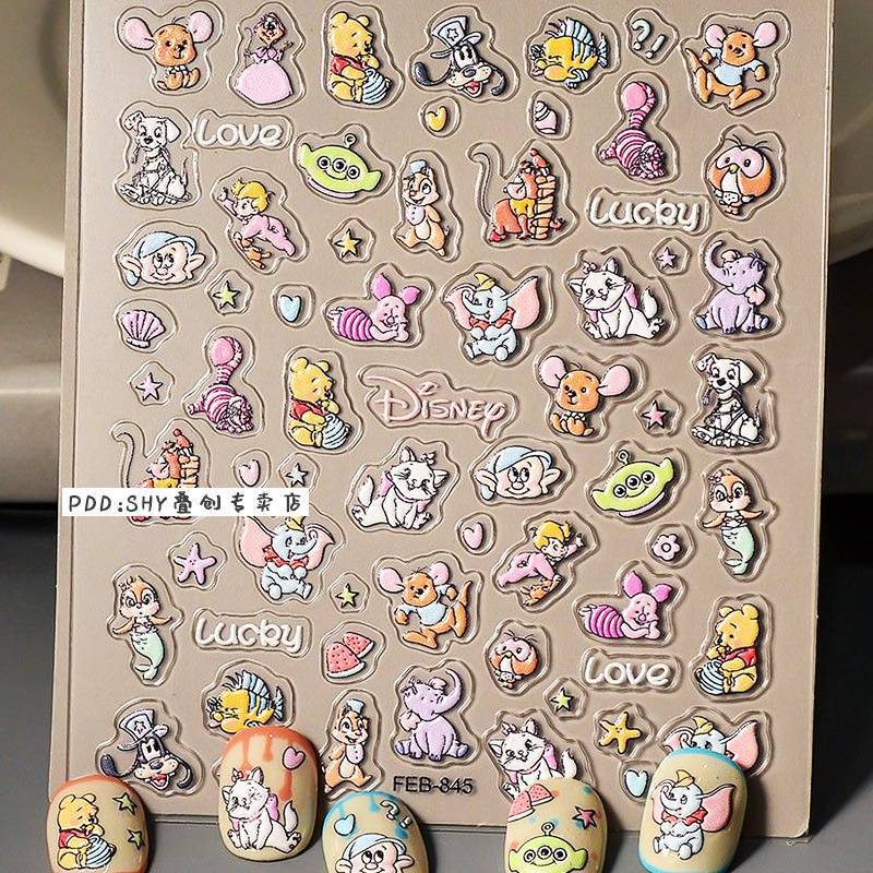 Little Red Book Yika Cute Nail Art Stickers Dumbo Winnie the Pooh Puff Three-Eyed Boy Nail Ccd Waterproof Decoration