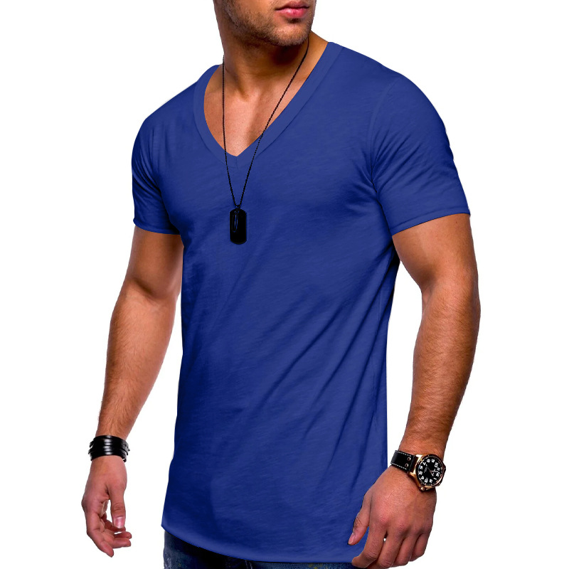 Verano 2023 camiseta de los hombres ropa transfronteriza europea y americana comercio exterior de los hombres de cuello en V color sólido más tamaño casual Camiseta de manga corta