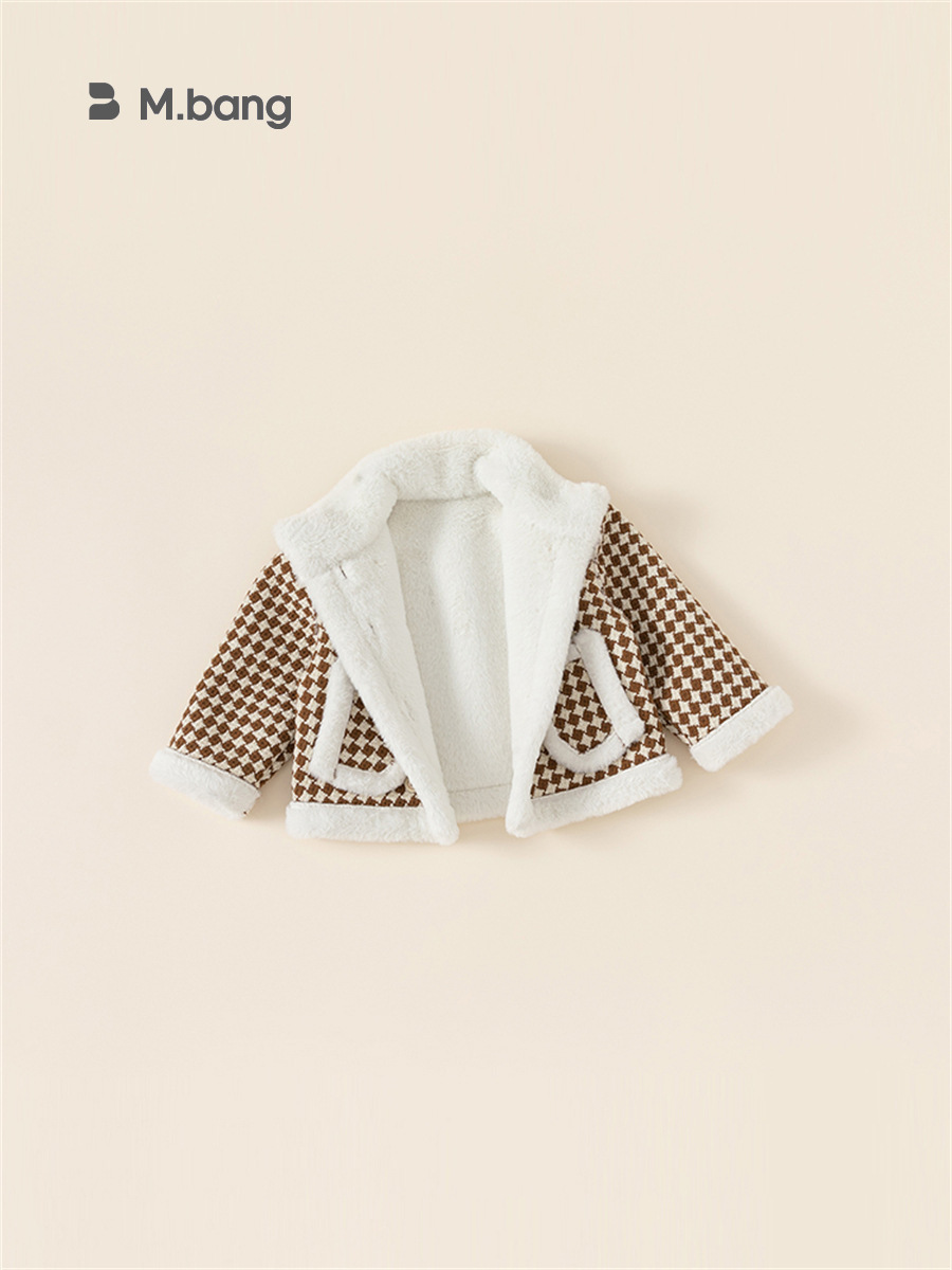 Babycity niños abrigo niñas retro Plaid invierno abrigo de piel engrosada ropa para niños Top DY23021
