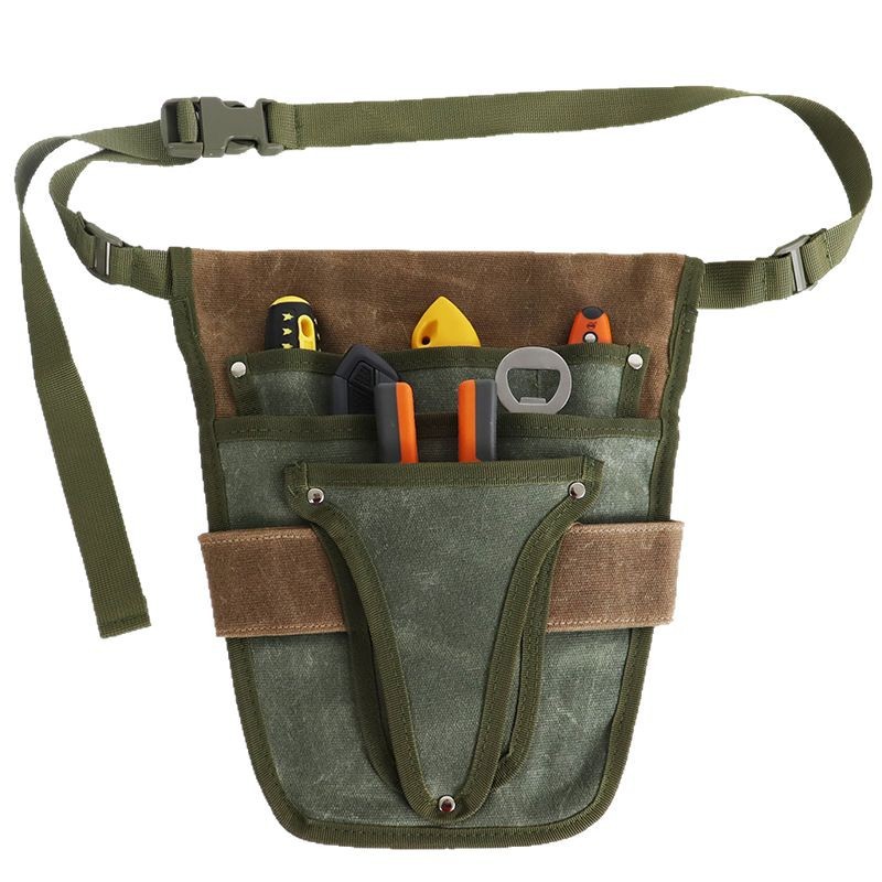 Riñonera de lona gruesa de Amazon transfronteriza, recoger tijeras, herramientas, ropa de trabajo de jardinería, bolsa de almacenamiento, cintura de cera, media longitud