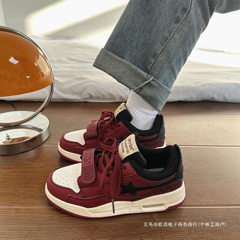 2024 New wine red Air Cushion Star Board Shoes Men's Ins Trendy Korean-style All-match Student Couple Sports Running Shoes 2024 New wine red Air Cushion Star Board Shoes Men's Ins Trendy Korean-style All-match Student Couple Sports Running Shoes