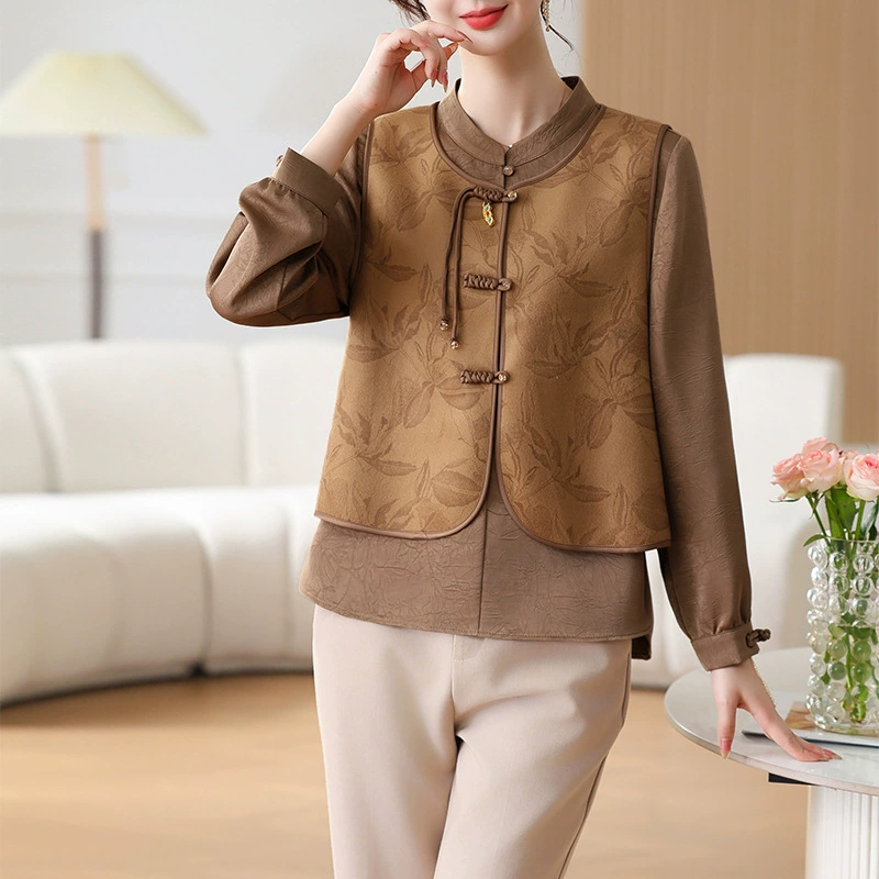 Мама осенний новый китайский жилет плюс рубашка из двух частей