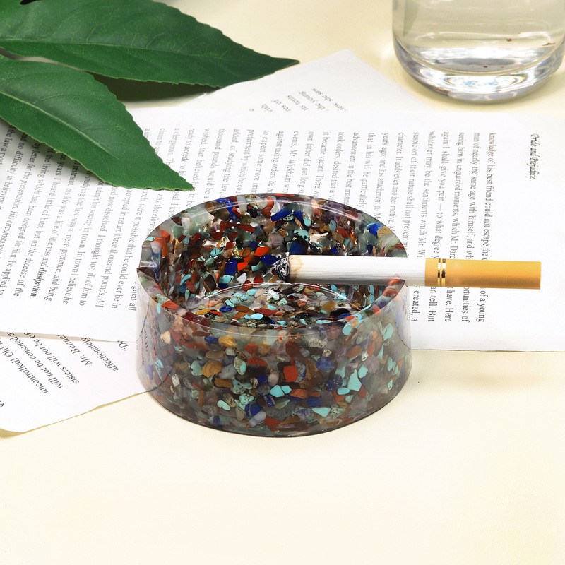 树脂混能量水晶碎石圆形烟灰缸收纳盒客厅办公室桌面水晶创意摆件 图 15