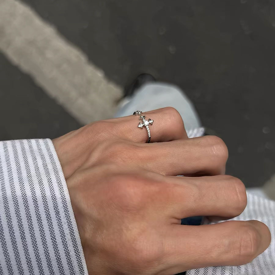 S925 Sterling Silver Cross Flower Ring Unisex
