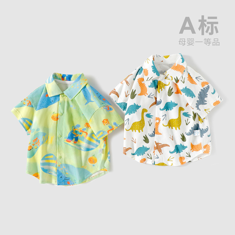 Boys' Short-Sleeved Shirts, Summer Thin Style Shirts, Kidsren's Casual Cartoons, 0-4 Years Old Baby Cute Single Piece Trendy