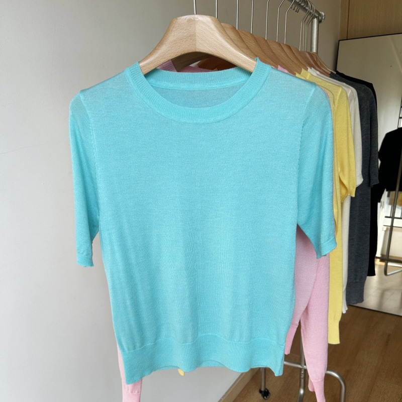 Running Volume MIU Series Dopamine Advanced Minimale Short-sleeved Crewneck Knitted Sweater Two-piece Set Spring and Summer Thin Sunscreen Cardigan