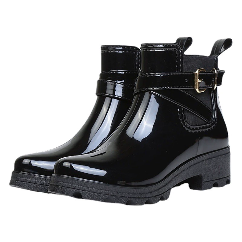 Новые резиновые сапоги 25 лет, короткие, глянцевые, из ПВХ, женские, с эластичной резинкой, U-образные, для взрослых.
