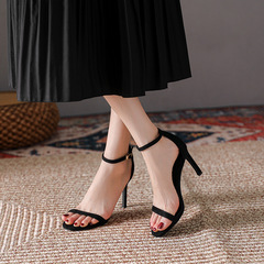 Ladies' High Heel Sandals with Slim Heel, New Model, Elegant Korean Style, French 2024 Summer One Strap High Heels, Direct Manufacturer Sale
