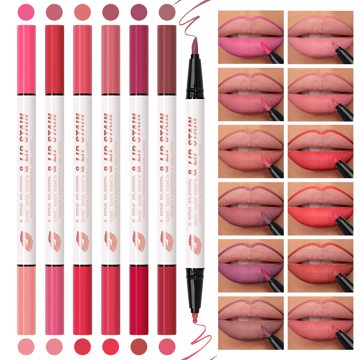 USHAS Delineador de labios de maquillaje de punto transfronterizo europeo y americano, lápiz de labios teñido, efecto de maquillaje mate impermeable y sin decoloración SAP018