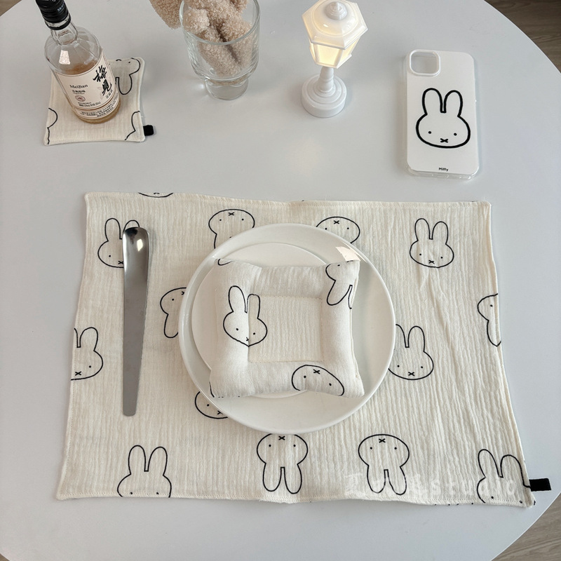 肌にキスするins風日本miffyミッフィーウサギ純綿糸テーブルマット家庭用タオル断熱マット水洗い可能|undefined