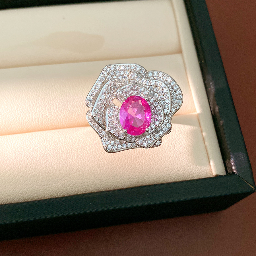 Agujas de plata, pulseras de flores rosadas, anillos, pendientes, pernos de lujo ligero, alta sensación, temperamento dulce, conjunto de joyas