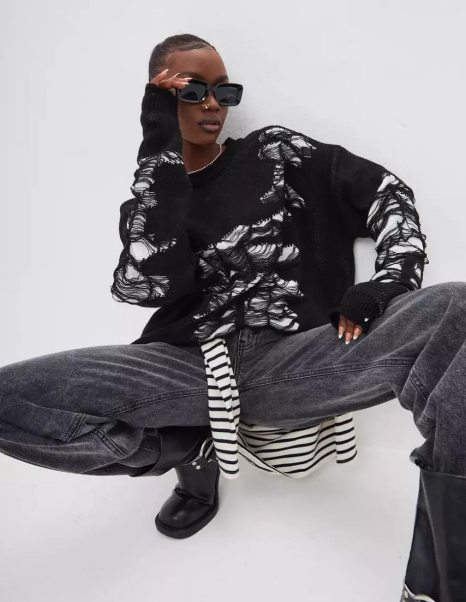 Sieviešu apģērbs Pulovers ar garām piedurknēm Ins Style Meiteņu top trikotāžas džemperis ikdienišķs brīvs, nobružāts džemperis_voghion.com