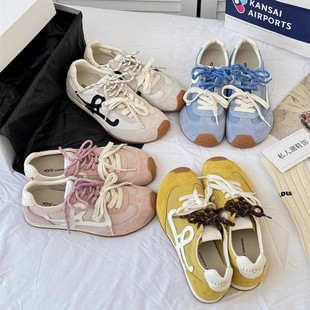 Vintage Breathable Mesh Shoes Women's 2025 Spring and Summer New Genuine Leather Lace-up Crooked Head Ugly Cute Ballet Forrest Gump Shoes