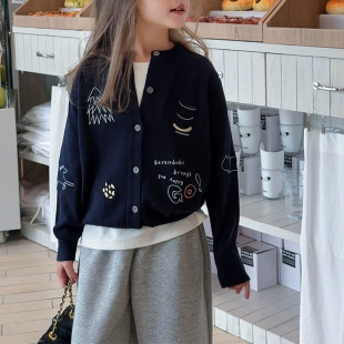 Girl's Sweater Cardigan Jacket Spring 2025 New Korean Style Children Retro All-match Girl's Styline Knitted Top