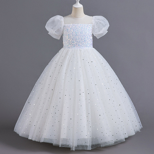 Children's ballgown princess dress European and American flower child bubble sleeve bustle dress girl host piano performance dress evening gown