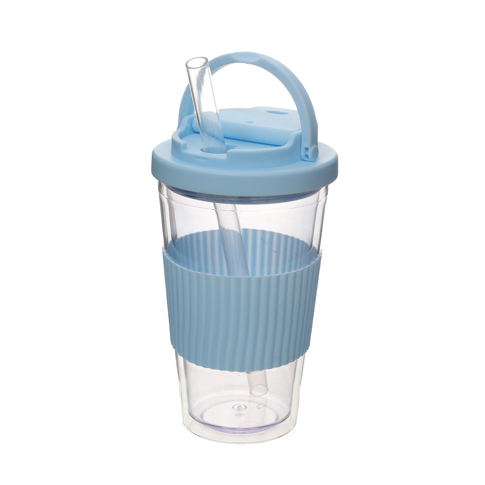 Nuevas tazas de paja de doble cubierta de bebida, tazas de plástico portátiles de alta calidad de verano al aire libre, tazas de agua de grado alimenticio