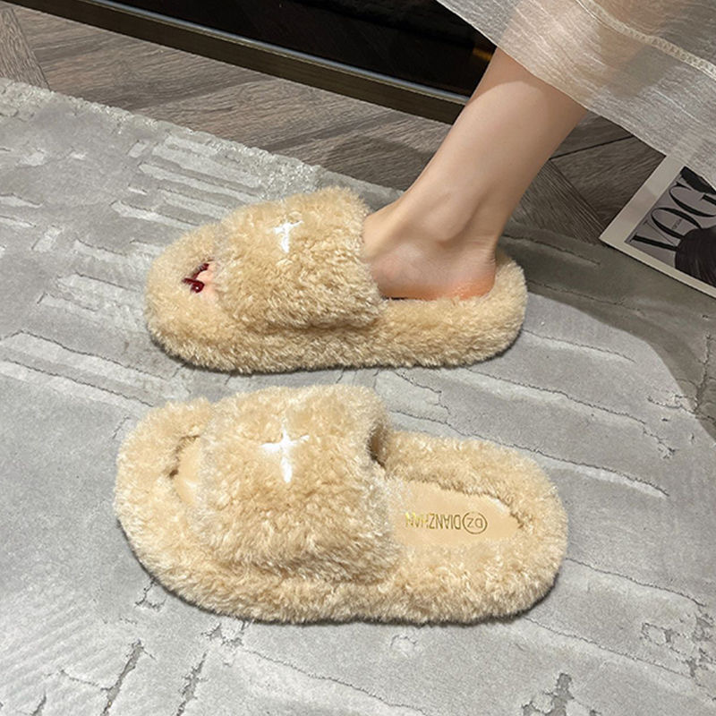 Zapatillas de lana de fondo grueso 2024 otoño y invierno nuevas zapatillas de moda versátiles de alto valor de cachemira casual en línea image 13