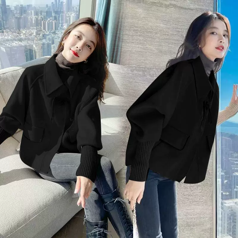 Демисезонное шерстяное пальто, теплая короткая куртка, корейский стиль, plus size, oversize, городской стиль