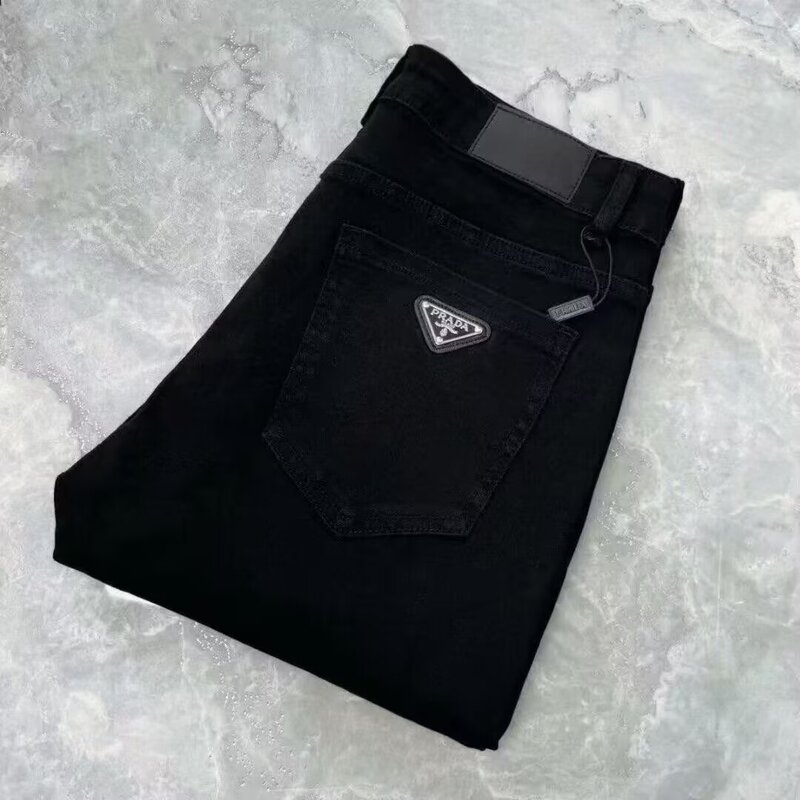 European Station Light Luxury light gray Jeans Men's High-end Autumn and Winter Slim Fit Small Feet All-match Fashionable Handsome