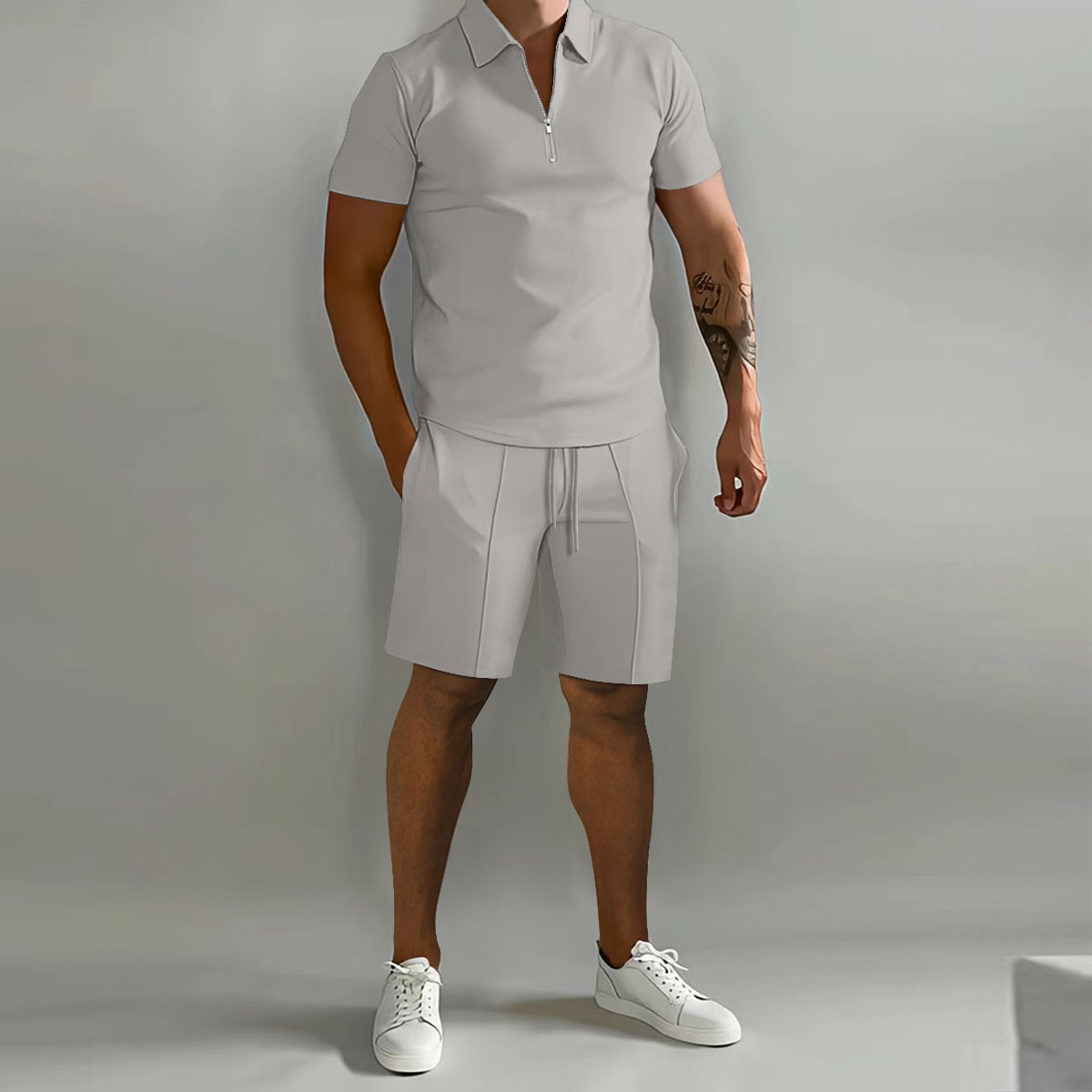 Traje de hombre transfronterizo de Amazon 2023 Verano nuevos hombres Polo casual pantalones cortos sueltos de manga corta traje deportivo