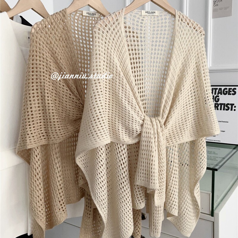 Solid Color Lazy Style Knitted Cardigan Shawl for Women Spring and Summer New Fashion Versatile Warm Neck Protection Outer Cape Cloak