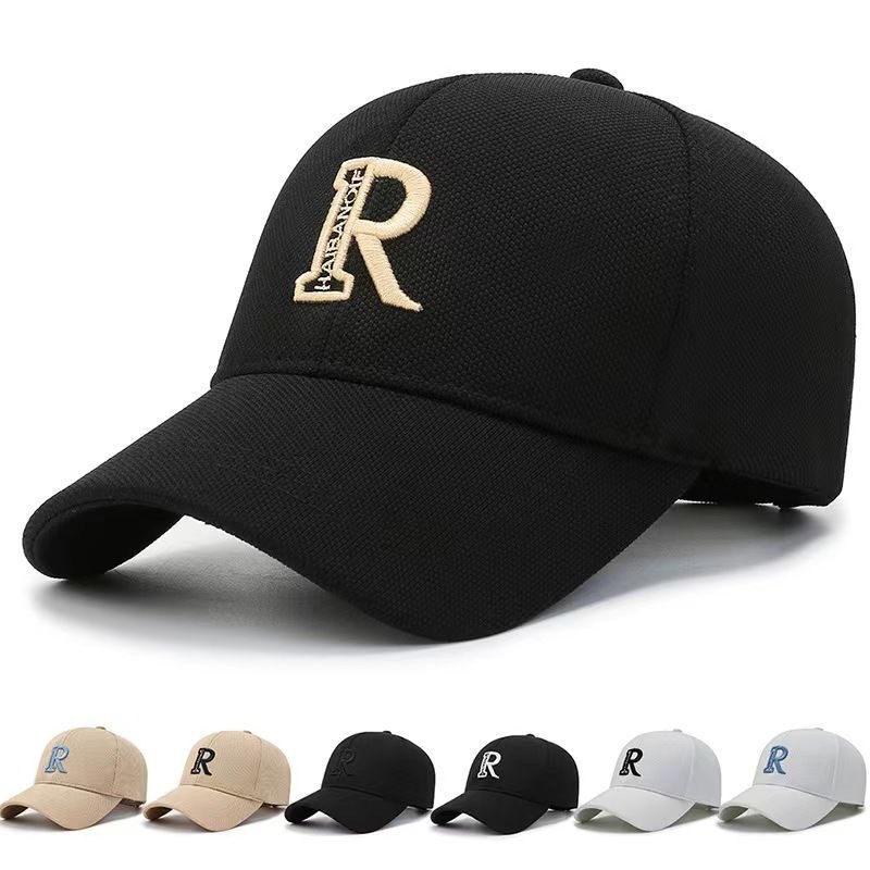 Brand Men's Baseball New Black and White R-Letter Trendy Deep Wide brim Hard Top Women's Duck Tongue Hat_voghion.com